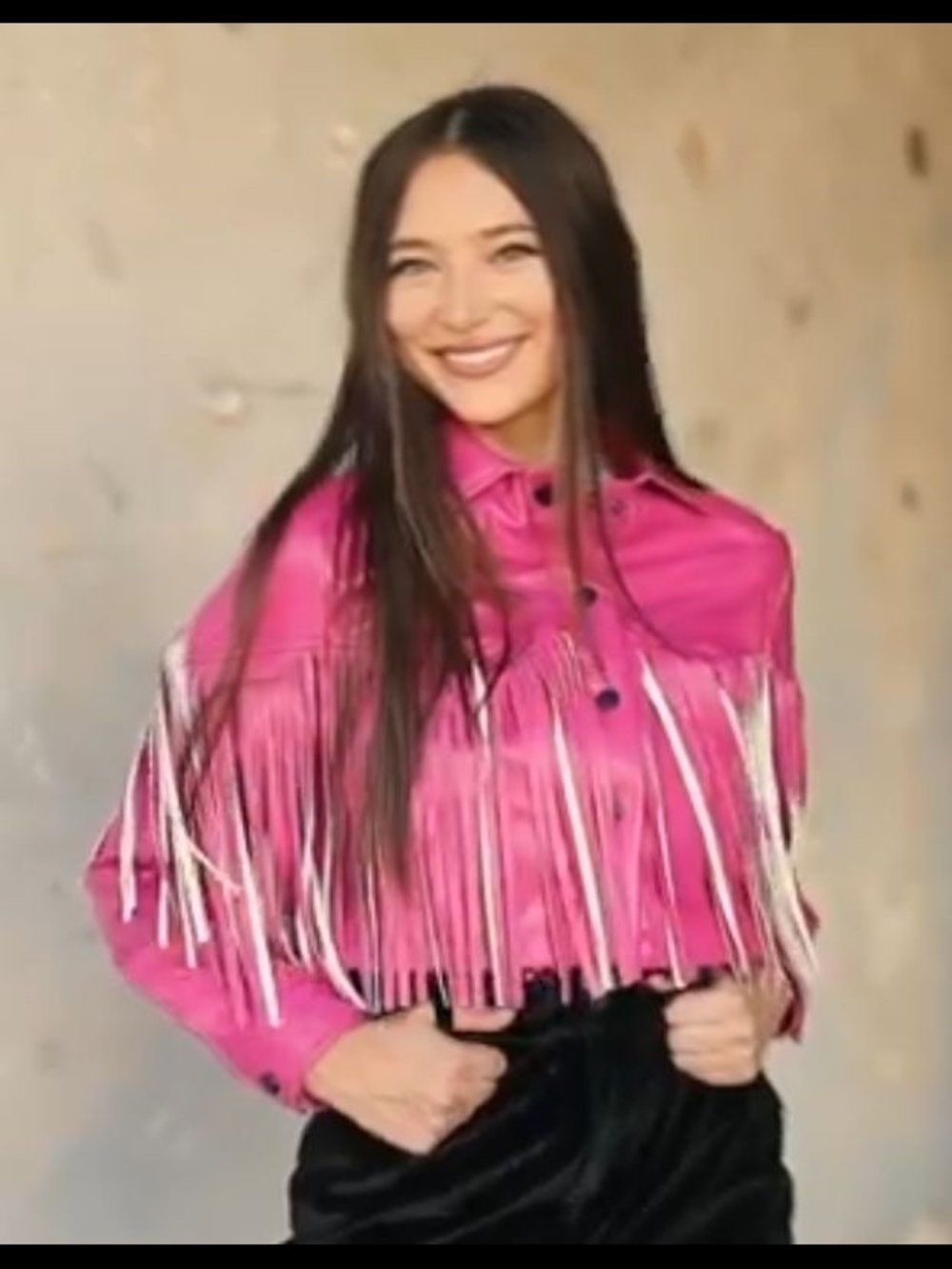 Lucky And Blessed Pink Fringe Cropped Jacket Size Small New With Tags